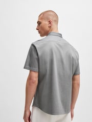 BOSS Grey Regular Fit 100% Cotton Pique Short Sleeve Shirt - Image 5 of 6