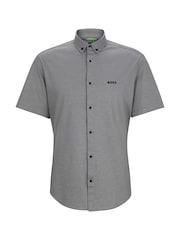 BOSS Grey Regular Fit 100% Cotton Pique Short Sleeve Shirt - Image 6 of 6