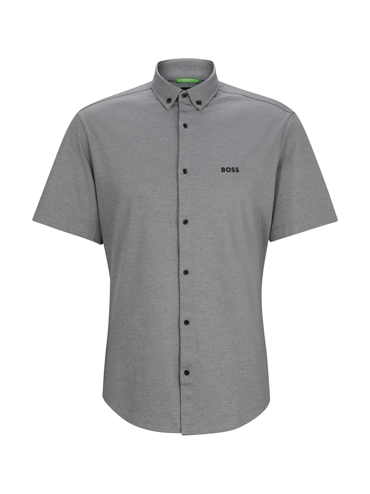BOSS Grey Regular Fit 100% Cotton Pique Short Sleeve Shirt - Image 6 of 6 BOSS Grey Regular Fit 100% Cotton Pique Short Sleeve Shirt - Image 6 of 6