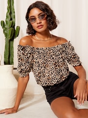 Friends Like These Black/White Textured Jersey Zebra Bardot Blouse - Image 1 of 4