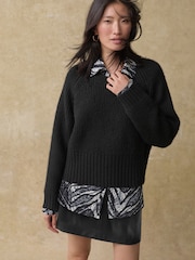 Black & White Collared Shirt Layer Knitted Jumper - Image 1 of 8