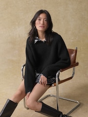 Black & White Collared Shirt Layer Knitted Jumper - Image 2 of 8