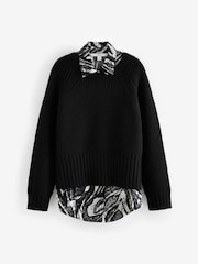Black & White Collared Shirt Layer Knitted Jumper - Image 6 of 8