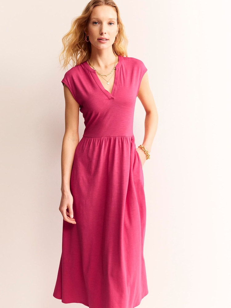 Boden Pink Chloe Notch Jersey Midi Dress - Image 1 of 4