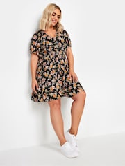 Yours Curve Orange Floral Print Button Through Dress - Image 1 of 5