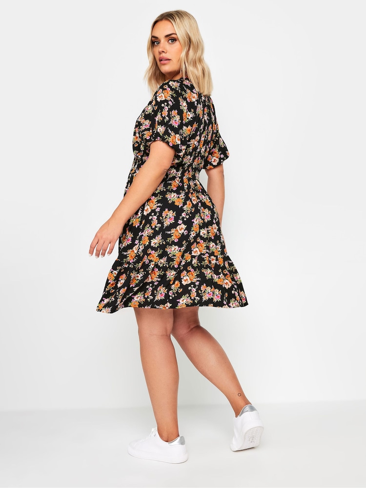 Yours Curve Orange Floral Print Button Through Dress - Image 2 of 5