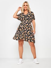 Yours Curve Orange Floral Print Button Through Dress - Image 3 of 5