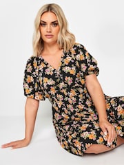 Yours Curve Orange Floral Print Button Through Dress - Image 4 of 5