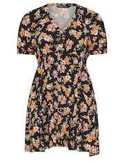 Yours Curve Orange Floral Print Button Through Dress - Image 5 of 5
