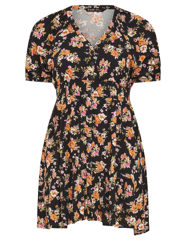 Yours Curve Orange Floral Print Button Through Dress - Image 5 of 5
