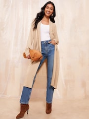 Friends Like These Camel Petite Maxi Ribbed Cardigan - Image 1 of 4