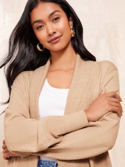 Friends Like These Camel Petite Maxi Ribbed Cardigan - Image 2 of 4