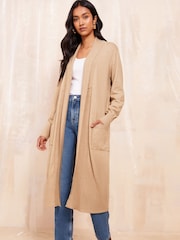 Friends Like These Camel Petite Maxi Ribbed Cardigan - Image 3 of 4