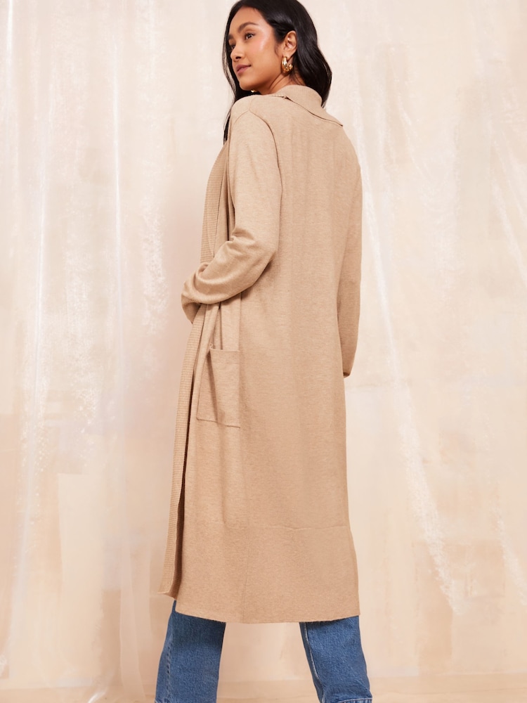 Friends Like These Camel Petite Maxi Ribbed Cardigan - Image 4 of 4