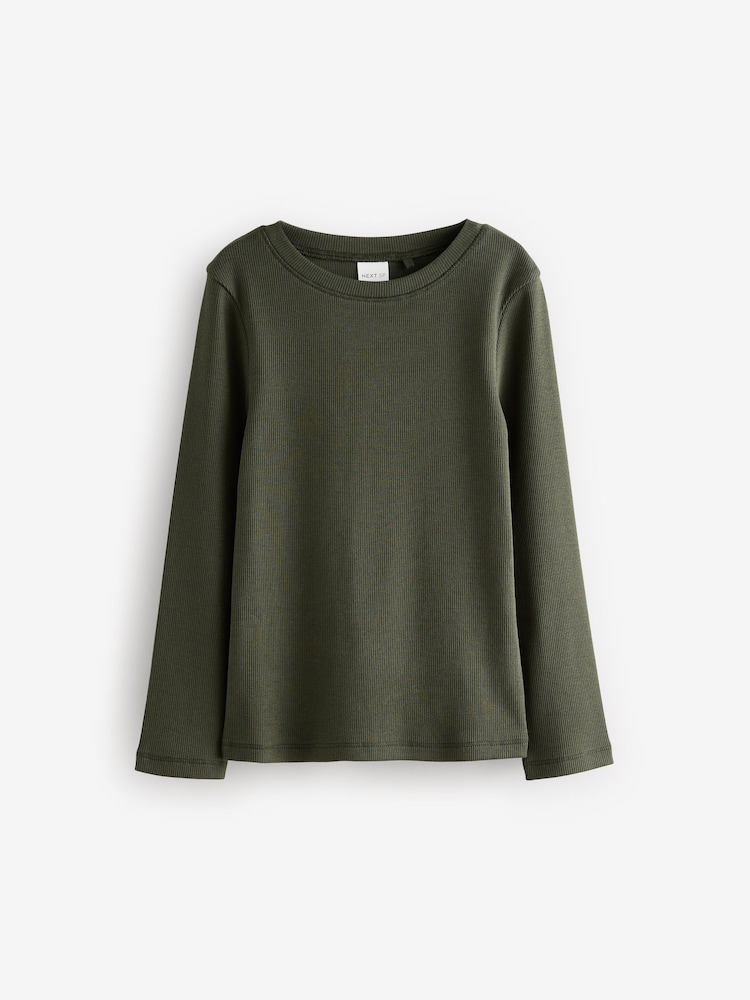 Green Long Sleeve Skinny Rib Sweat Top - Image 1 of 1