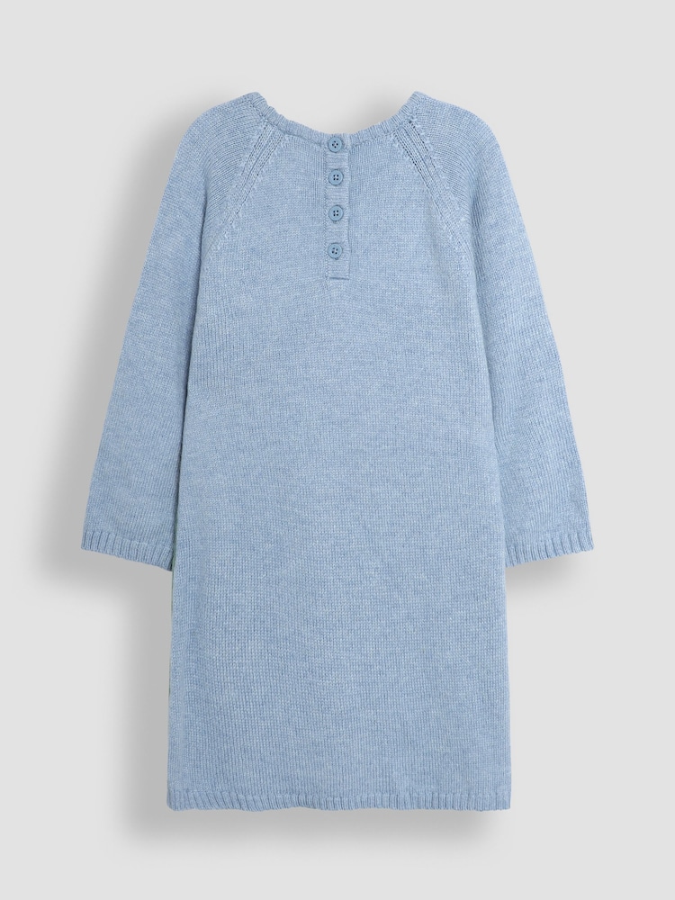 JoJo Maman Bébé Blue Fairy & Unicorn Meadow Scene Knitted Dress - Image 2 of 3