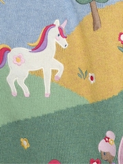 JoJo Maman Bébé Blue Fairy & Unicorn Meadow Scene Knitted Dress - Image 3 of 3