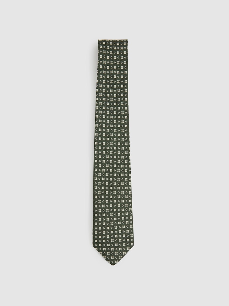 Reiss Olive Cavoli Silk Medallion Print Tie - Image 1 of 5 Reiss Olive Cavoli Silk Medallion Print Tie - Image 1 of 5