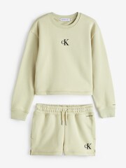 Calvin Klein Green 100% Cotton Logo Sweatshirt Shorts Set - Image 4 of 7
