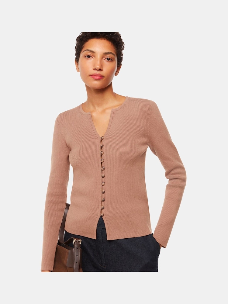 Whistles Natural Ribbed Button Through Cardigan - Image 2 of 5 Whistles Natural Ribbed Button Through Cardigan - Image 2 of 5