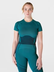 Sweaty Betty Reef Teal Blue/Navy Blue Silhouette Sculpt Seamless Short Sleeve Top - Image 1 of 7