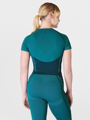 Sweaty Betty Reef Teal Blue/Navy Blue Silhouette Sculpt Seamless Short Sleeve Top - Image 2 of 7