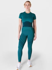 Sweaty Betty Reef Teal Blue/Navy Blue Silhouette Sculpt Seamless Short Sleeve Top - Image 3 of 7