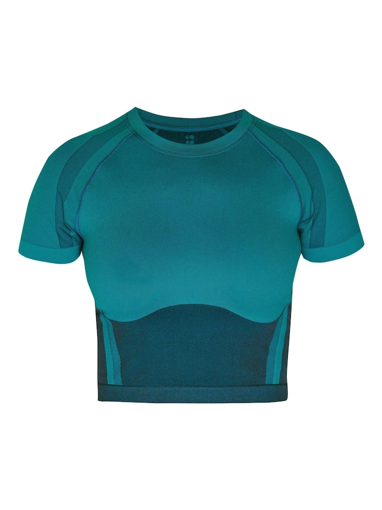 Sweaty Betty Reef Teal Blue/Navy Blue Silhouette Sculpt Seamless Short Sleeve Top - Image 7 of 7