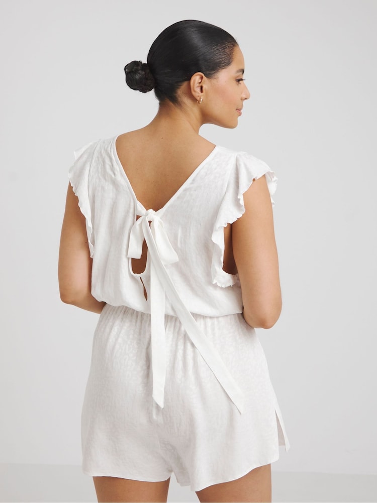Figleaves White Animal Jaquard Satin Playsuit - Image 2 of 4 Figleaves White Animal Jaquard Satin Playsuit - Image 2 of 4