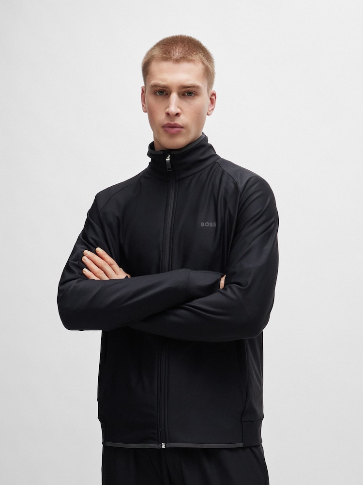 BOSS Black Zip Up Reflective Logo Sweatshirt - Image 1 of 4