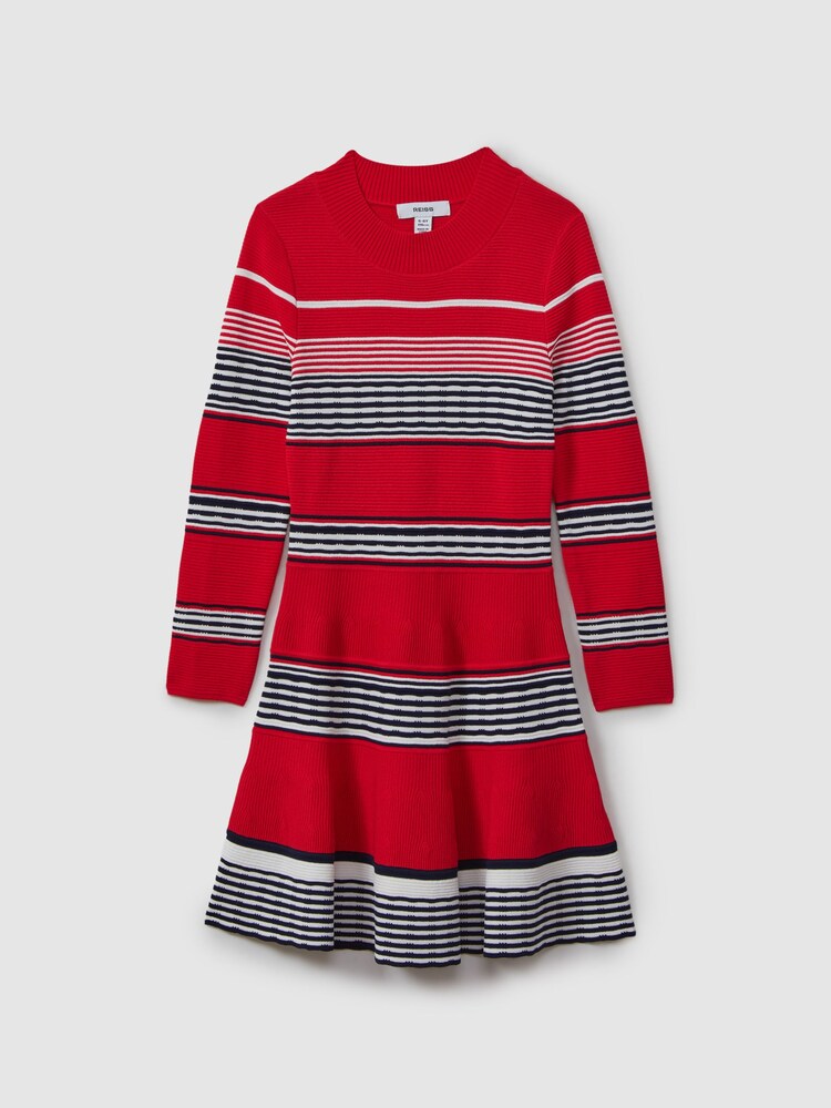 Reiss Red Remi 13-14 yrs Knitted Striped Skater Dress - Image 1 of 4 Reiss Red Remi 13-14 yrs Knitted Striped Skater Dress - Image 1 of 4