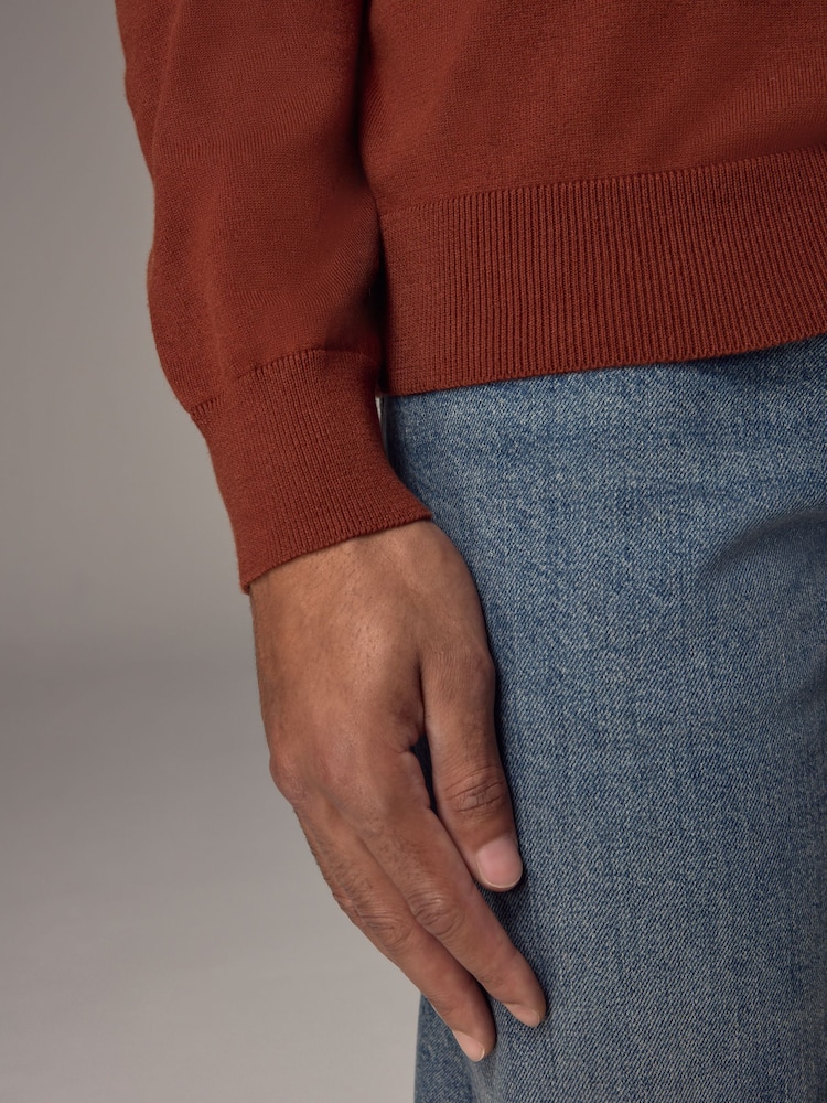 Orange Terracotta Regular Fit Knitted Long Sleeve Polo Shirt - Image 5 of 8