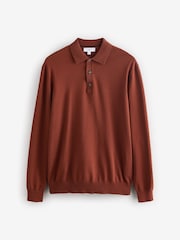 Terrakotta-Orange - Langärmeliges Polo-Shirt aus Feinstrick - Bild 6 von 8