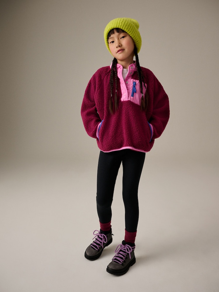 Burgundy Red Contrast Borg Fleece Top (3-16yrs) - Image 2 of 4