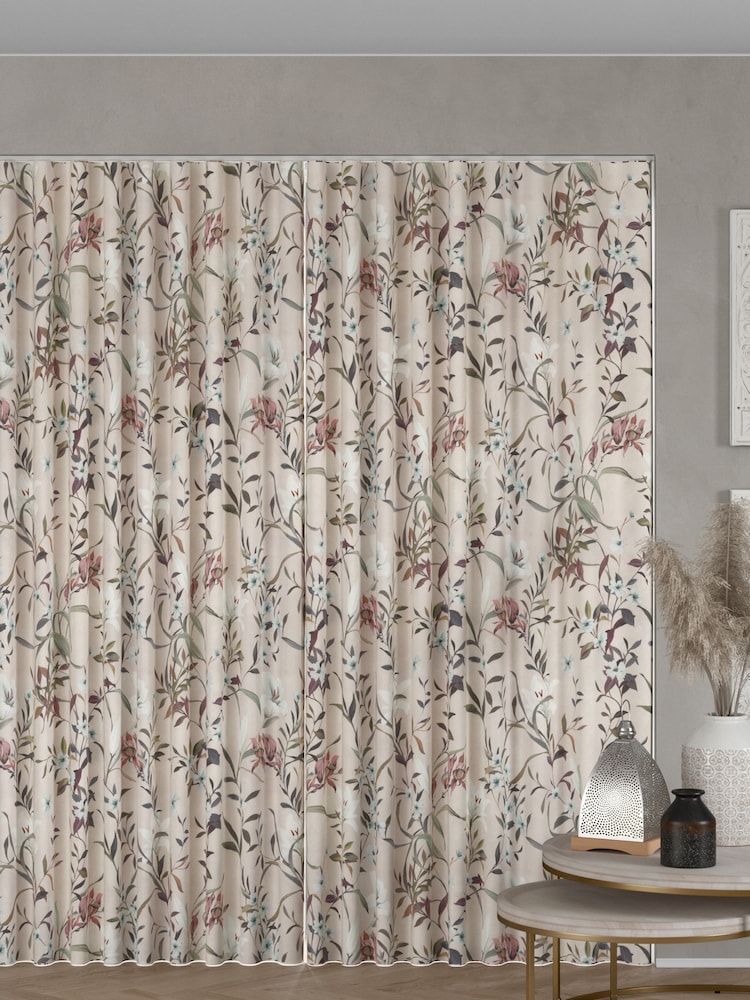Pink Lily Floral Made to Measure 100% Cotton Curtains - Image 2 of 9
