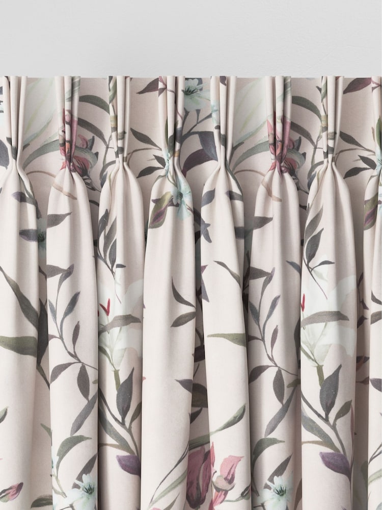 Pink Lily Floral Made to Measure 100% Cotton Curtains - Image 5 of 9