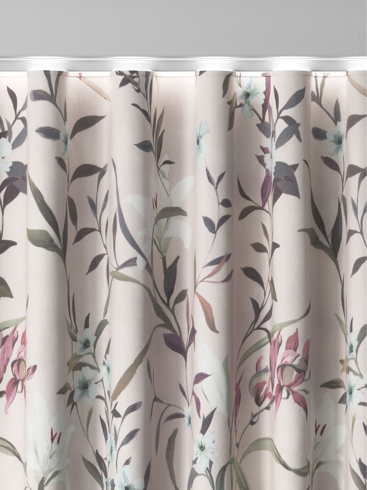Pink Lily Floral Made to Measure 100% Cotton Curtains - Image 8 of 9
