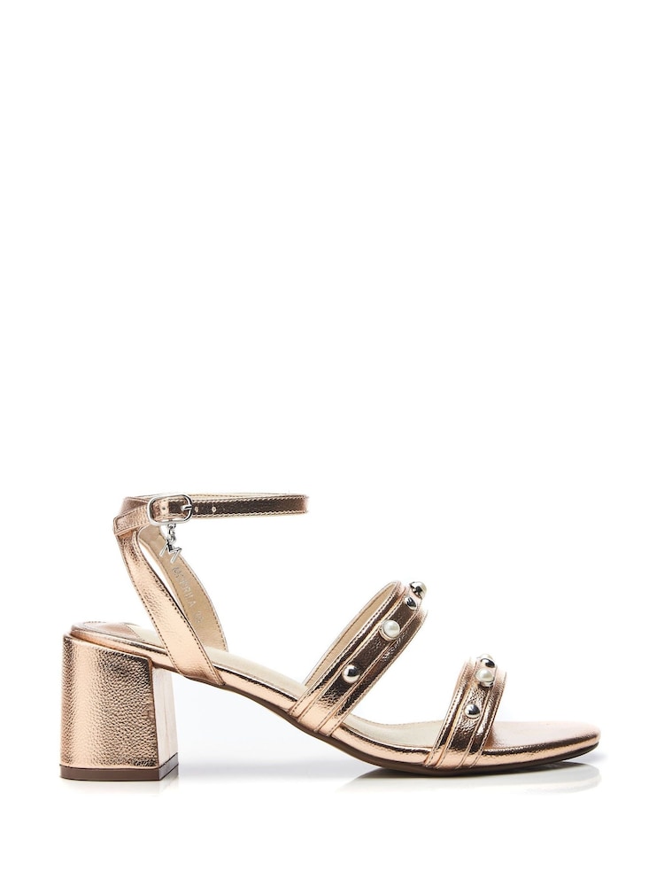 Moda in Pelle Morrila Two Part Pearl Detail Block Sandals - Image 1 of 4