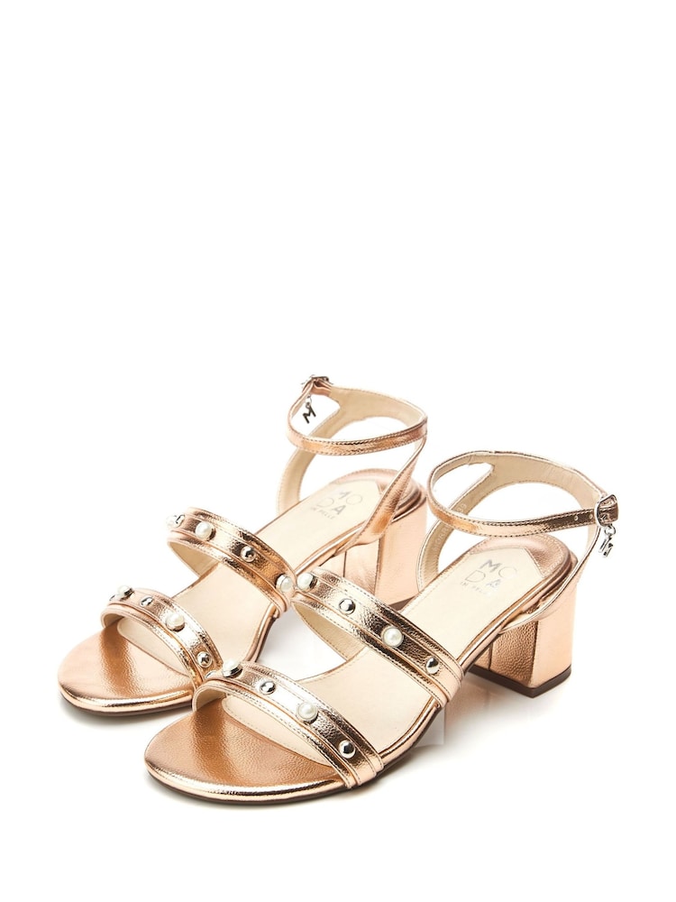 Moda in Pelle Morrila Two Part Pearl Detail Block Sandals - Image 2 of 4
