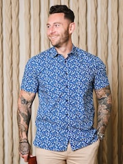 Raging Bull Blue Short Sleeve Flower Bud Poplin Shirt - Image 1 of 9