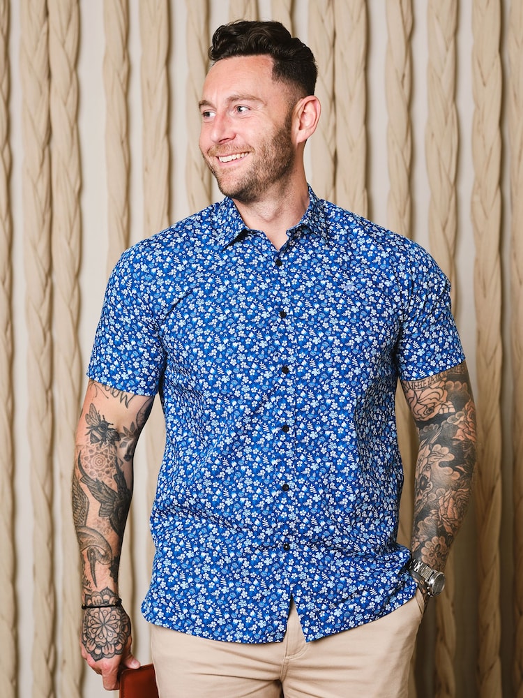 Raging Bull Blue Short Sleeve Flower Bud Poplin Shirt - Image 1 of 9