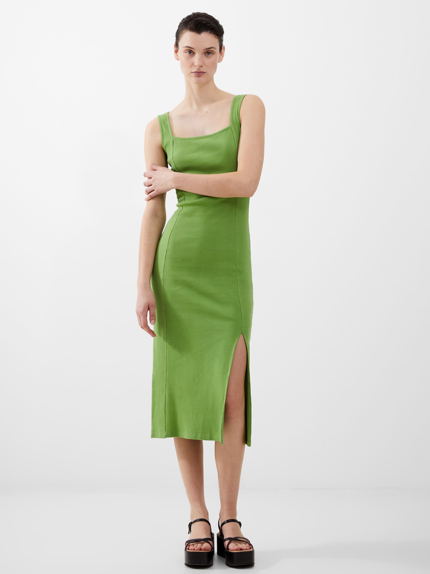 Ribbed square neck dress outlet