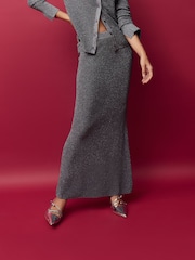Grey Co-ord Sparkle Knitted Column Maxi Skirt - Image 3 of 7