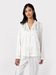 Chelsea Peers White Satin Jacquard Stripe Long Pyjama Set - Image 1 of 5