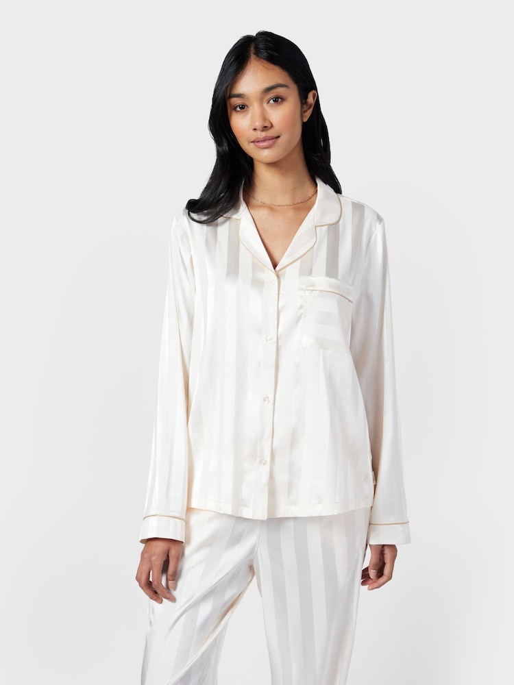 Chelsea Peers White Satin Jacquard Stripe Long Pyjama Set - Image 1 of 5