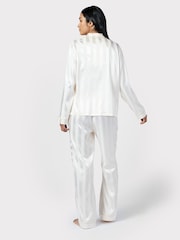 Chelsea Peers White Satin Jacquard Stripe Long Pyjama Set - Image 5 of 5