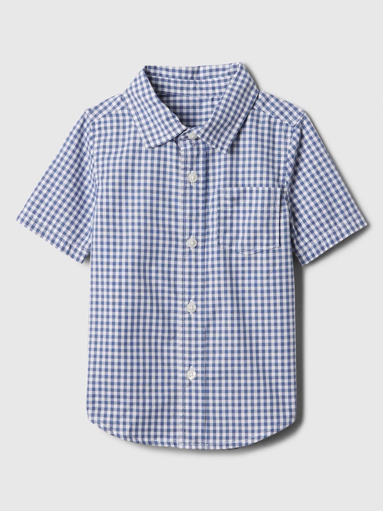 Gap Blue Check Cotton Short Sleeve Poplin Baby Shirt (Newborn-5yrs) - Image 1 of 3 Gap Blue Check Cotton Short Sleeve Poplin Baby Shirt (Newborn-5yrs) - Image 1 of 3