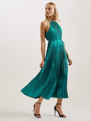 Ted Baker Green Melike Pleated Halterneck Midi Dress - Image 1 of 6