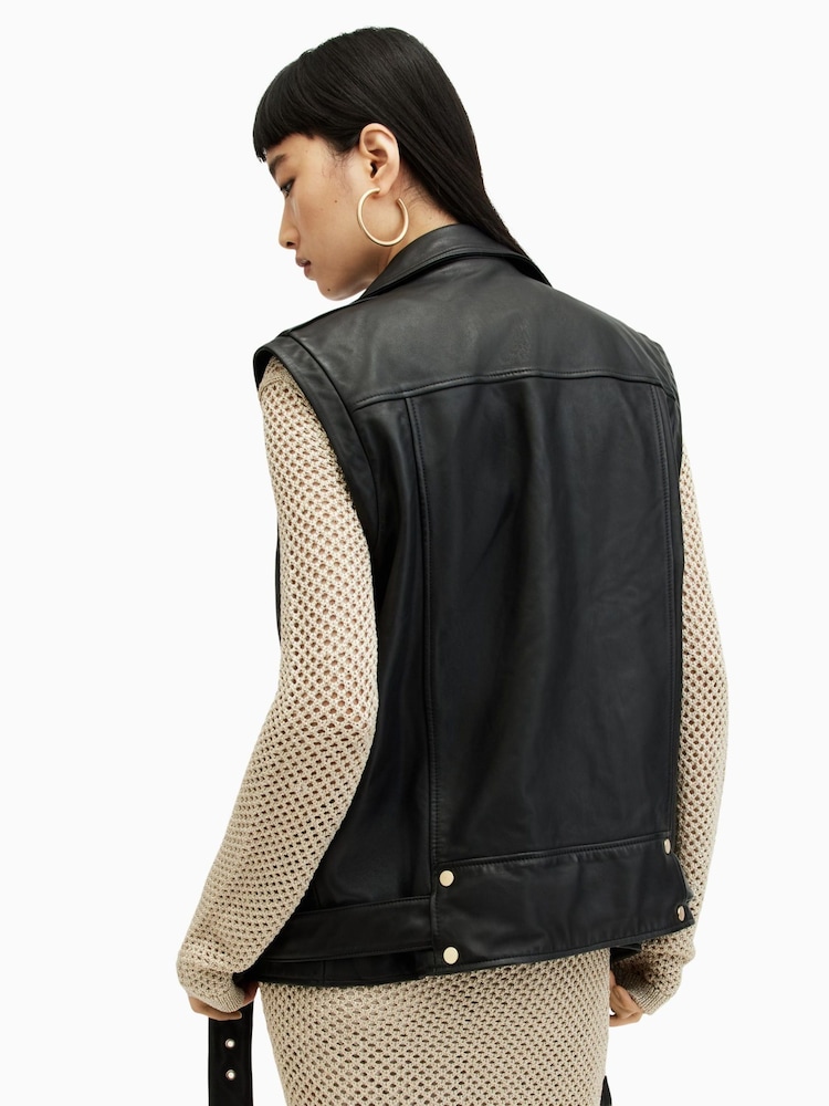 AllSaints Billie Black Gilet - Image 2 of 6