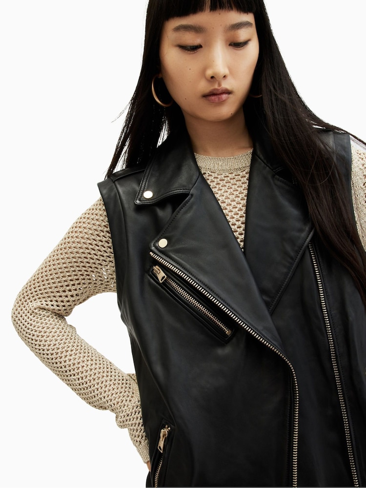 AllSaints Billie Black Gilet - Image 3 of 6